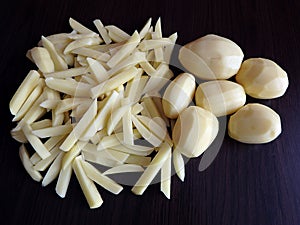 Raw Potato sliced strips prepared for French fries