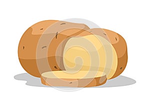 Raw potato, Whole and sliced. Simple flat illustration.