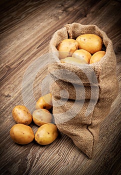 Raw potatoes in the sack
