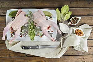 Raw poussin with herbs and spices photo