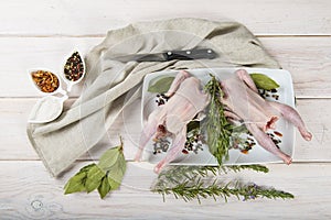 Raw poussin with herbs and spices photo