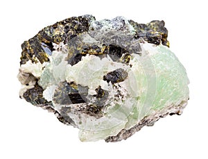 raw Prehnite in Epidote crystals isolated on white