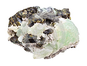 raw Prehnite in Epidote crystals isolated on white photo
