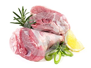 Raw Prepared Lamb Shanks on white Background