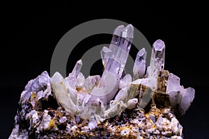 raw quartz crystal macro shooting of natural mineral from geological collection