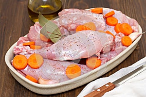 Raw rabbit on dish