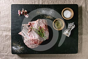 Raw rack of lamb