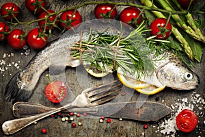 Raw rainbow trout with lemon, herbs and spice