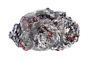 Raw red Garnet crystals in Biotite rock isolated