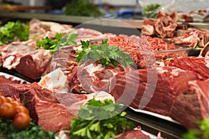 Raw red meat in a butchery photo