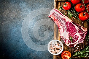 Raw rib eye beef steak