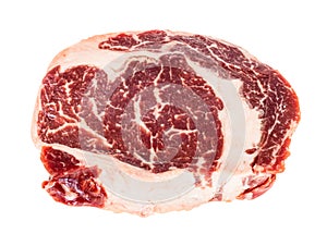 Raw rib eye beef steak from Aberdeen Angus bull