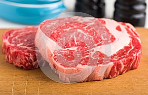 Raw ribeye steak