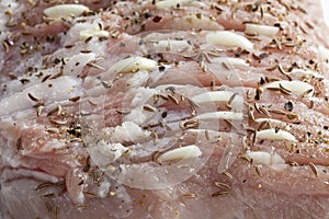 Raw roast pork, close up