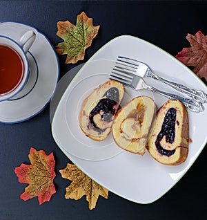 Raw Roll Cake Dessert on ceramic plate