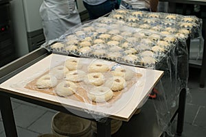 Raw rolls of dough on a baking sheet, ready for baking