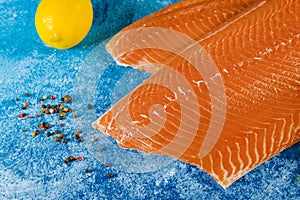 Raw salmon fillet ingredients for marinade