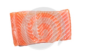 Raw salmon fillet on a white background. Trout fillet with rosemary. Wild atlantic fish