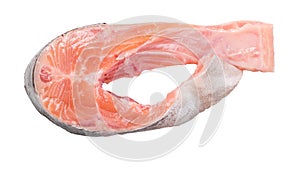 Raw salmon fillet on a white background. Trout fillet with rosemary. Wild atlantic fish