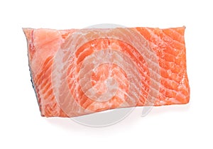 Raw salmon fillet on a white background. Trout fillet with rosemary. Wild atlantic fish