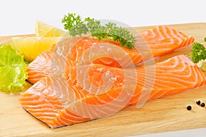 Raw salmon fillets