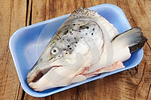 Raw salmon head