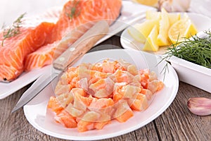 Raw salmon and ingredient