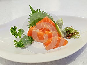 Raw salmon sashimi, Japanese food