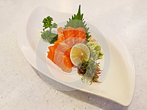 Raw salmon sashimi, Japanese food