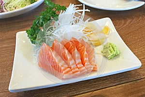 Raw salmon seafood sashimi set