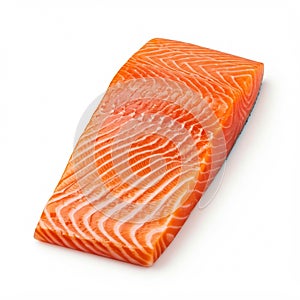 A raw salmon slice isolated on a white backgorund photo