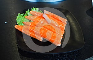 Raw salmon slice or salmon sashimi in Japanese style fresh serve in bowl at Japanese.