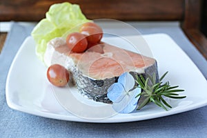 Raw salmon steak