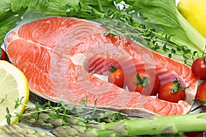 Raw salmon steak