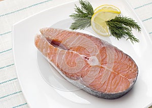 Raw salmon steak