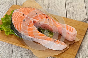 Raw salmon steak - ready for grill