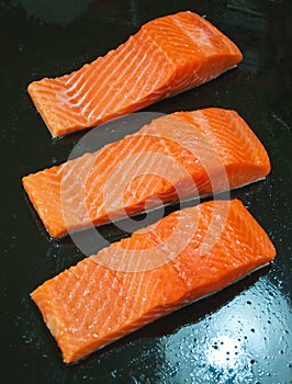 Raw salmon steak red fish