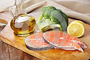 Raw salmon steaks