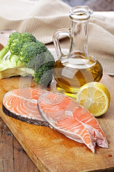 Raw salmon steaks