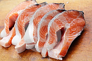 Raw salmon steaks