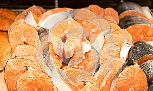 Raw salmon steaks