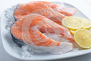 Raw salmon steaks