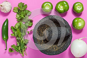 Raw salsa verde ingredients, Mexican food, green sauce photo