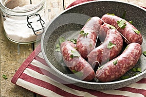 Raw Sausages in a Pan