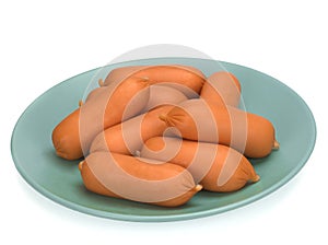 Raw sausages in a plate isolated on white background