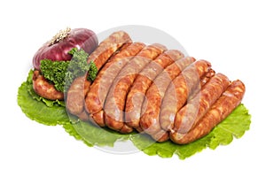 Raw sausages and vegetables