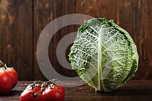 Raw savoy cabbage with tomatoes