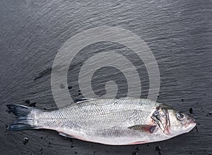 Raw seabass fish.