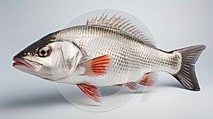 Raw seabass. One fresh sea bass fish isolated on white background with clipping path. generative ai