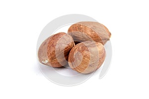 Raw shelled hezelnuts or filberts isolated on white